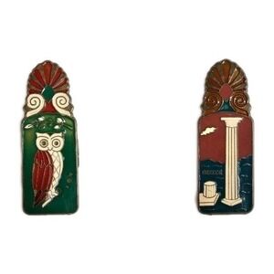 Vtg 4" Greek Art Deco Ornate Ship Owl Heavy Brass Enameled Hand Clip Column